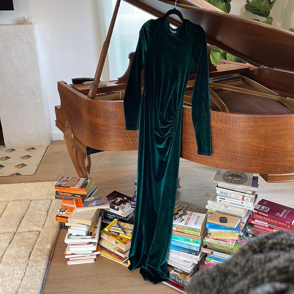 Green Velvet Reformation Evening Gown